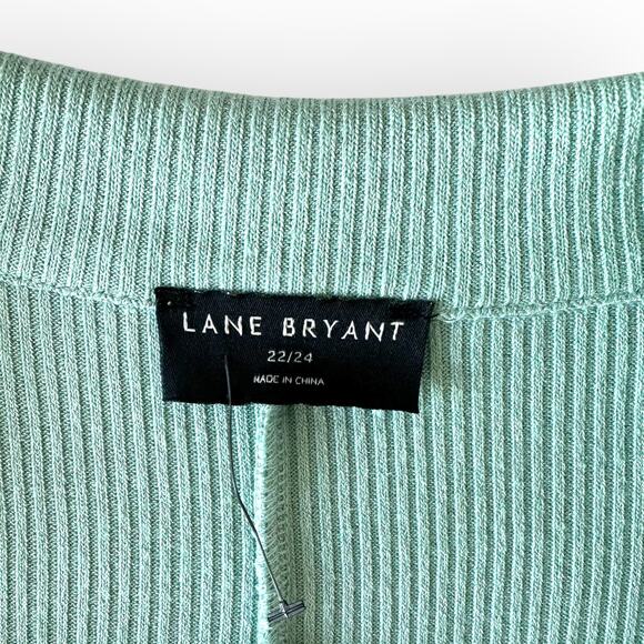 Lane Bryant Classic Long-Sleeve V-Neck Polo Ribbed Tee 22/24 Aqua Mint Green - Picture 4 of 8